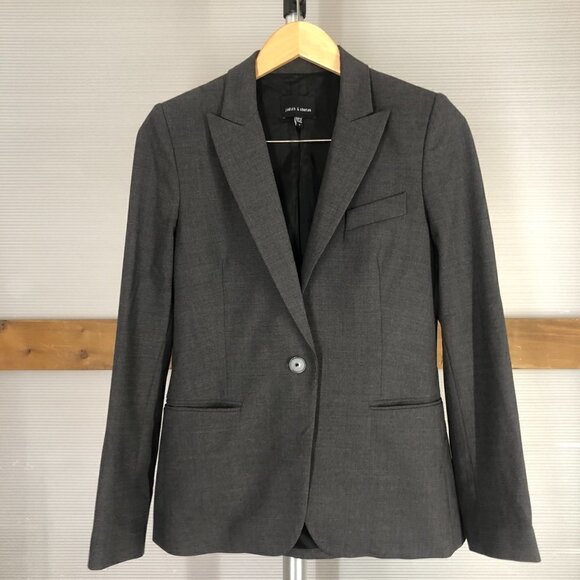 Judith & Charles 96% Virgin Wool Grey Lined Business Suit Blazer Sz 6 - Picture 1 of 12